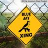 2D Flat 1pc, Funny Blue Jay Xing Crossing Sign - Metal Warning Plaque with Lettering & Bird Graphic, Yellow/Black Durable Iron Indoor/Outdoor