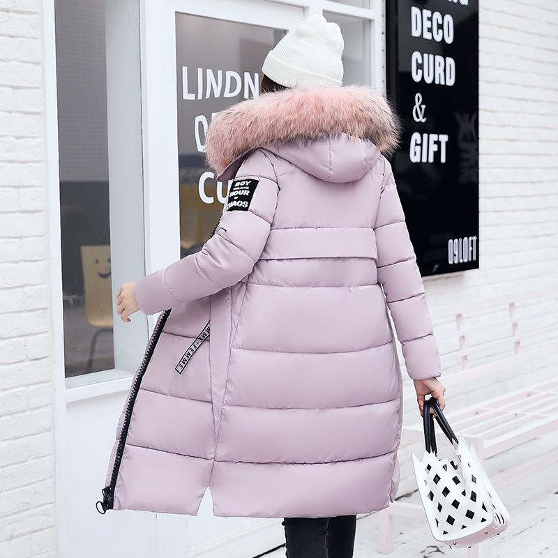 Winter new cotton-padded clothes women's thickened down cotton-padded clothes over the knee medium and long large fur collar hooded cotton-padd