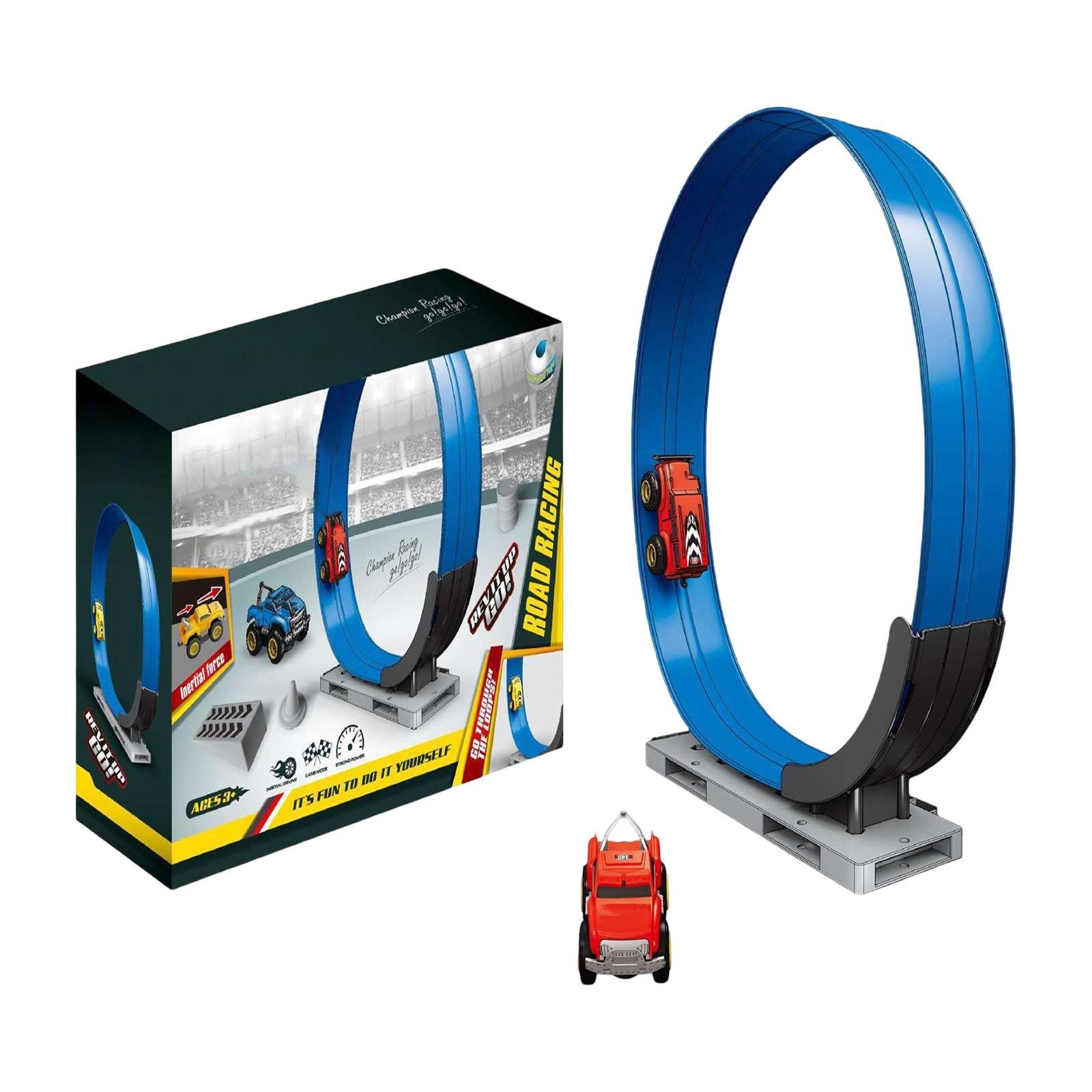 Inertia Powered Loop Track Car Set with Magnetic Levitation and Anti-Derailment Features Portable Long Rolls Up Track for Kids
