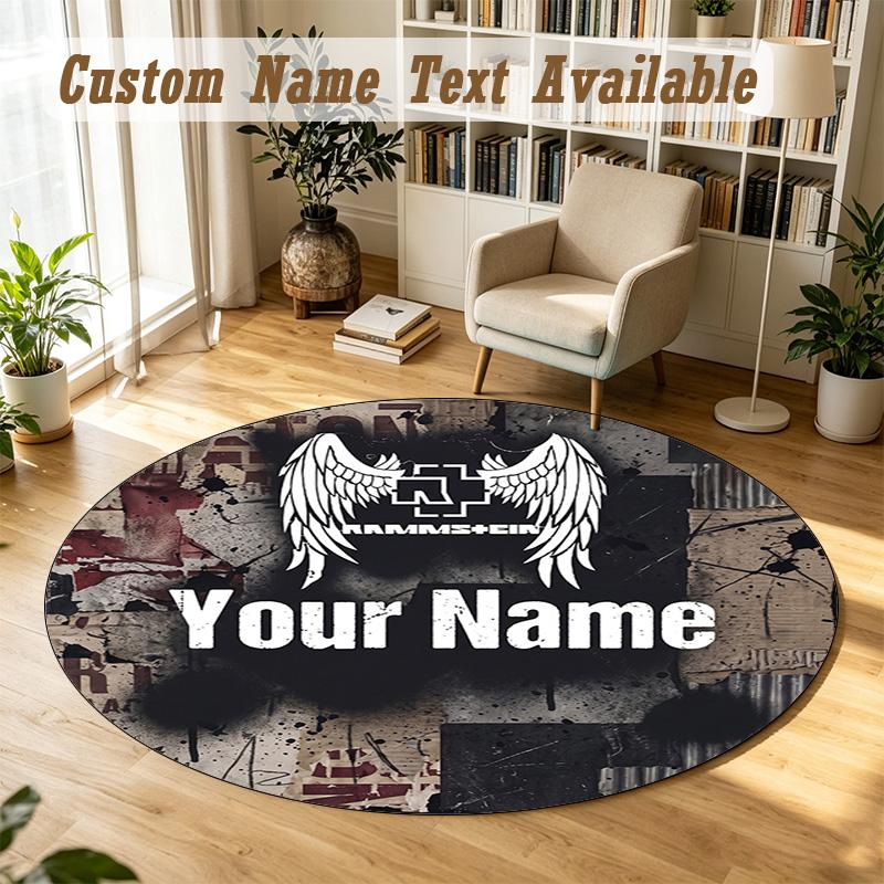 Round Rug Custom NameRammstein Pattern Non Slip Carpet Home Floor Decor