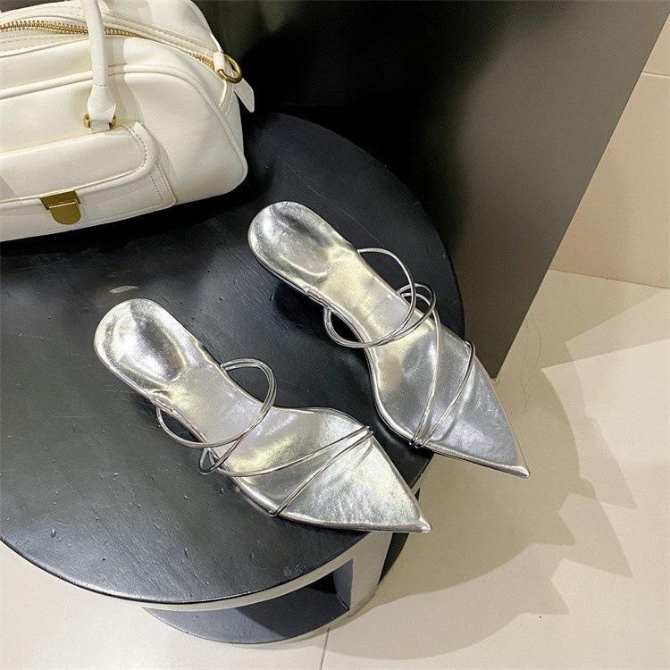 

High heels women s new pointed toe slippers women s shoes temperament with versatile sandals 40 серебряный