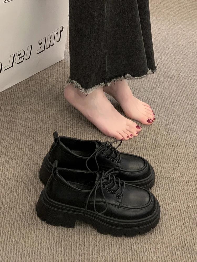 Fashion Briti Sle Women's Loers Thi Boted Design Versatile Faion Single oes Casual round Toe High Heel Rubber Sole