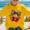 Leopard Print Cherry Print Kids Tshirt Summer Girls Casual Cute Comfortable Colorful Tops Children Oneck Short Sleeve Tees