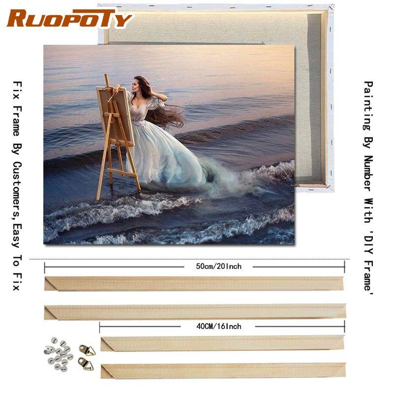 RUOPOTY DIY Frame Seaside Girl DIY Painting By Numbers Figure Oil Painting Wall Art Canvas Painting For Home Decors Diy Gift Art