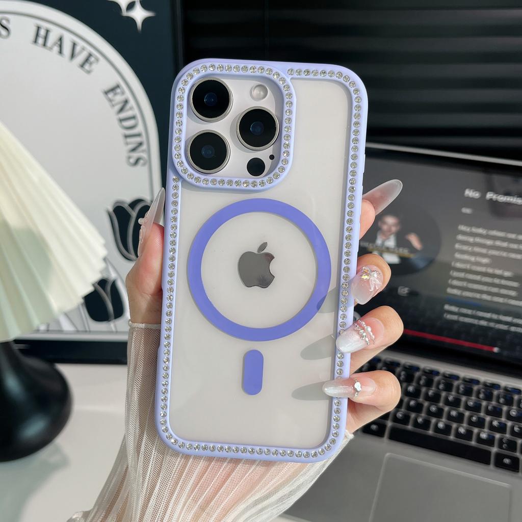 Apple 16 ProMax Flash Drill Mobile Phone Case Suitable for IPhone 15 Transparent Rhinestone 17 Magnetic PC Hard Case Protection Case