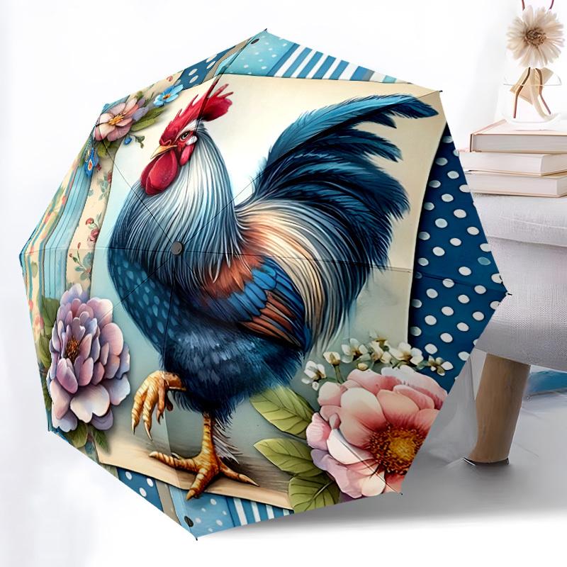 1pc Rooster Decor Automatic Folding Umbrella - Portable Collapsible Design, 8-Rib Iron Frame, Durable Fabric yy251125205