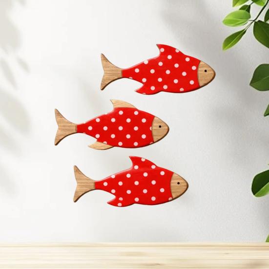 3 Pcs Wood Fish Nautical Wall Decor, Rustic Hanging Tropical Fish Sculpture, Vintage Beach Coastal Theme Fish Wall Art for Lake House, Bathroom,