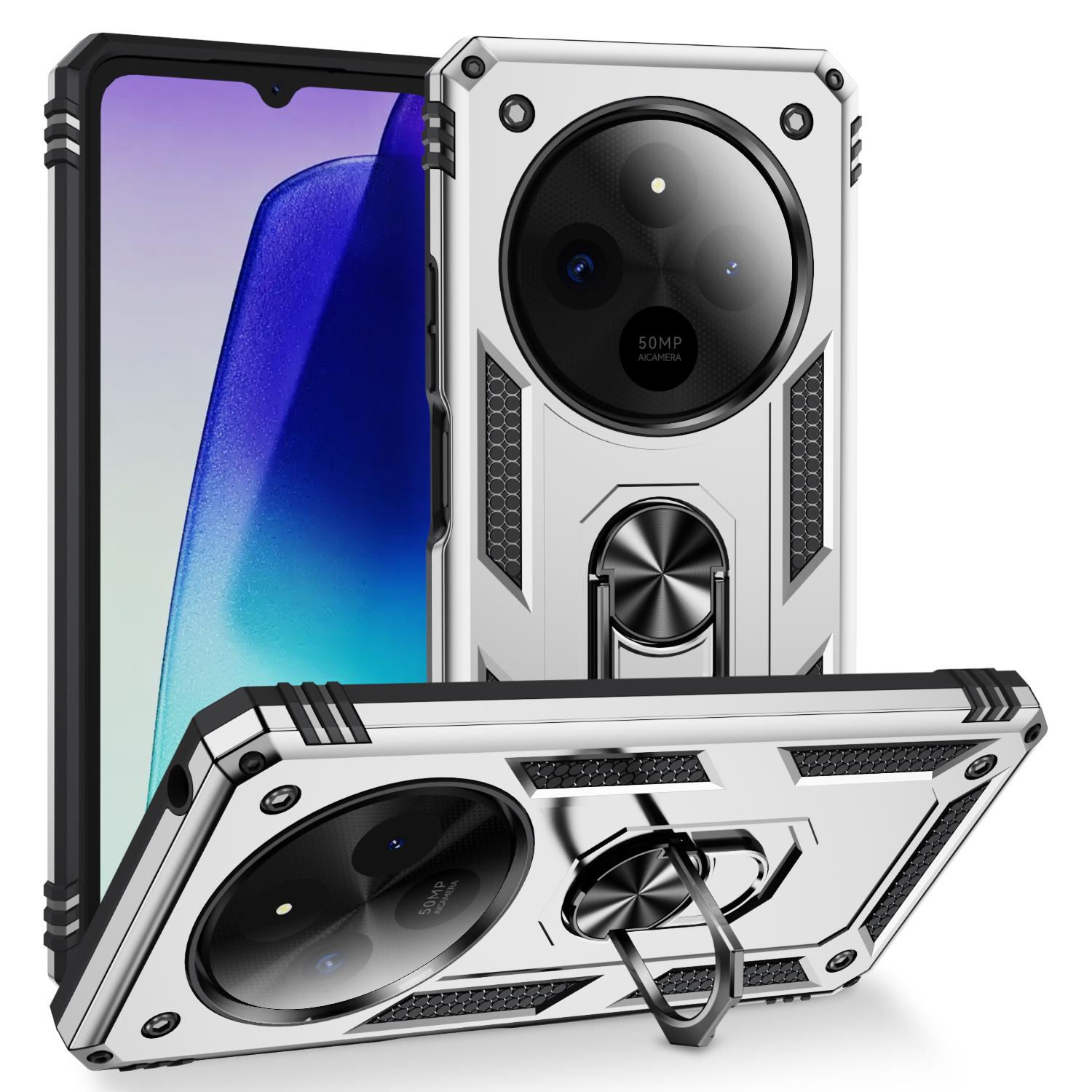 

Armored Four Corner Anti Fall Phone Case For Redmi 14C 13C 12C 10C 9C 9T 9A Ring Holder Phone Case For Redmi 9 серебряный