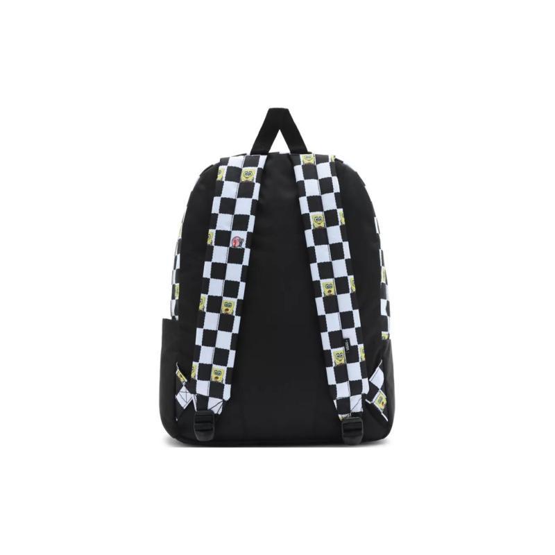 Vans SpongeBob, Collaboration Polyester Backpack Regular Unisex Black White Checkerboard Vans VN0A5KHQQ7Y