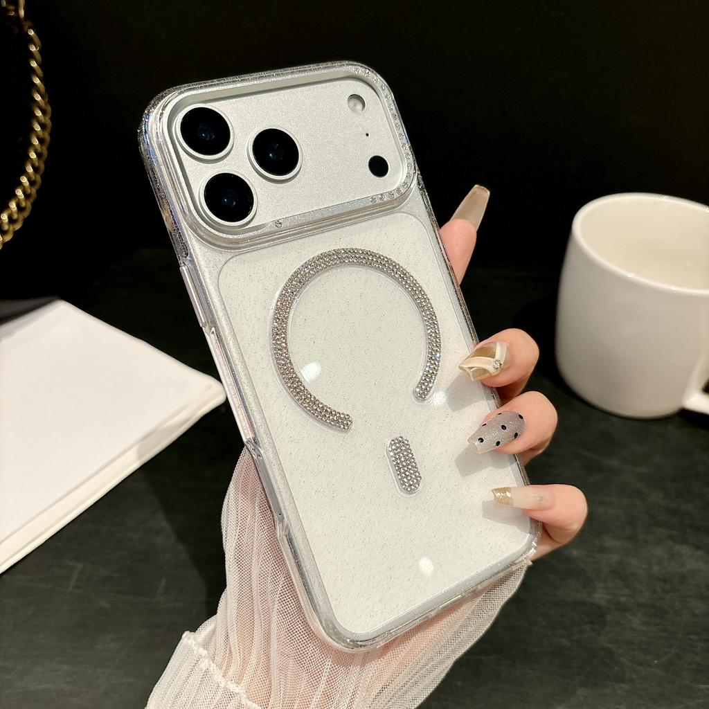 Glitter Diamante di Lusso Per Custodia Magsafe Per iPhone 17 Pro Max Plus Air Trasparente TPU Morbido Ricarica Wireless Antiurto Per iphone 15 16 Plus Cover