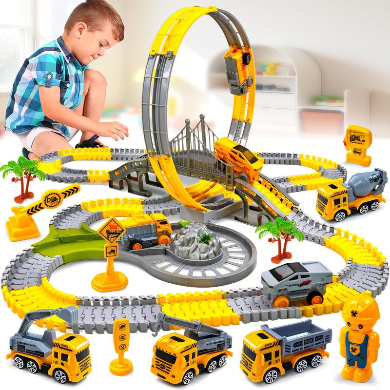 Electric Rail Car Toy With Flexible Track Parent-Child Assembly Engineering Puzzle Play Vehicle Birthday Gift For Children
