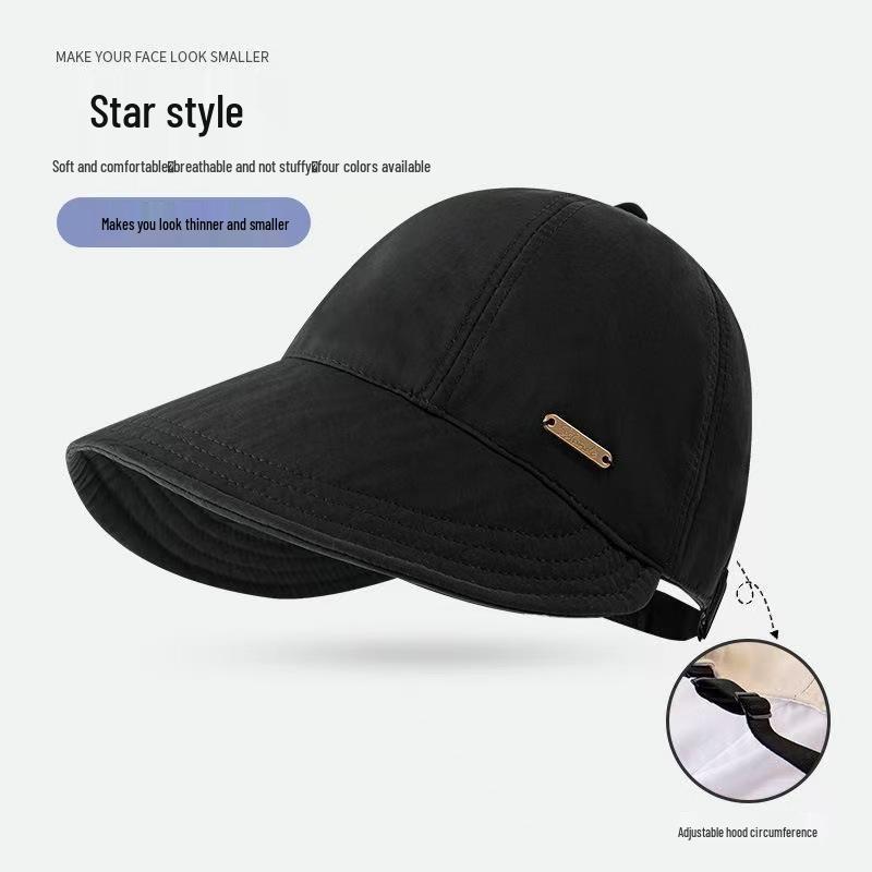 Zhao Lusi Style Women's Spring/Summer 2024 UV Protection Black Fisherman Sun Hat