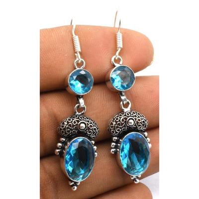 Blue Topaz Gemstone Ethnic Handmade Drop Dengle Earring Jewelry ER 379
