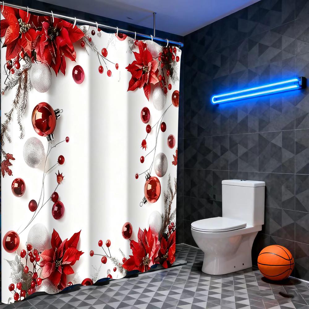 Christmas shower curtain, bathroom letter shower waterproof curtain with 12 hooks, fish shaped home decoration, free delivery