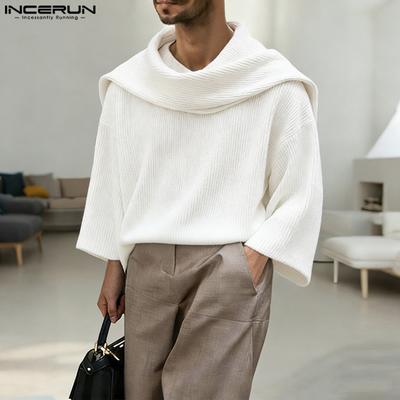 Men Swing Collar Long Sleeve Texture Casual Loose Pullover Tops