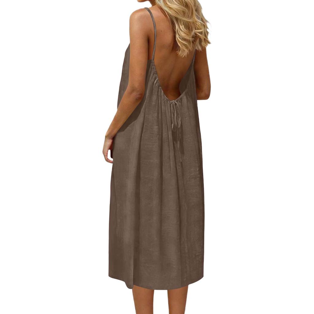 Women's Backless Strapless Dresses, Backless Loungewear Dress, Sleeveless, House Dress, Long Dress With Back Bow