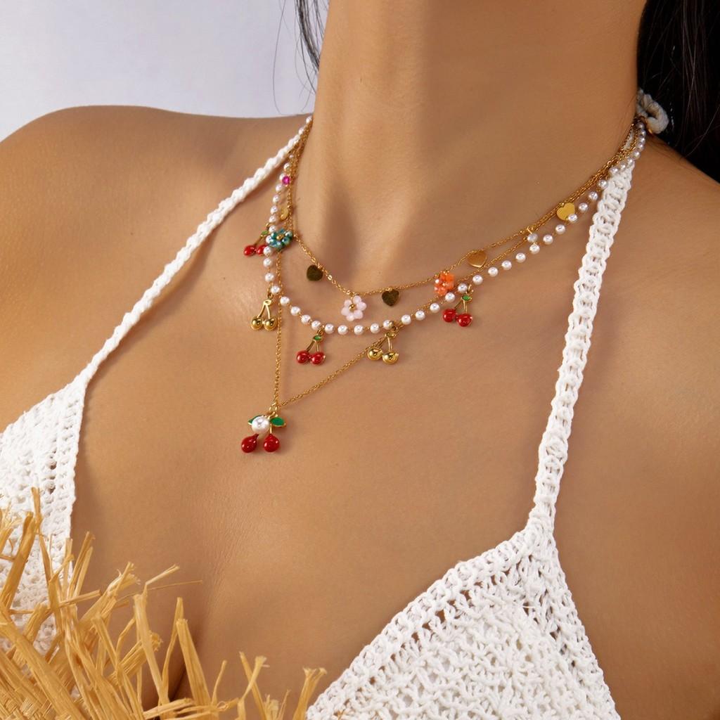 Fruitinspired Stainless Steel Necklace Collection With Multilayer Chains For Summer Fashion Accessories