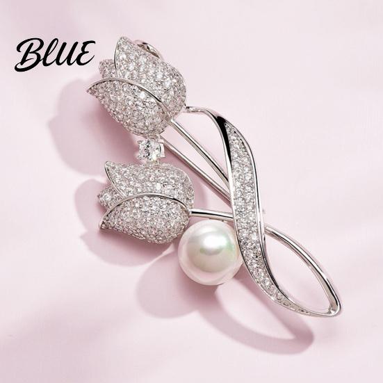Tulip Design Lapel Pin Women Brooch High-Gloss Rhinestone Inlay Imitation