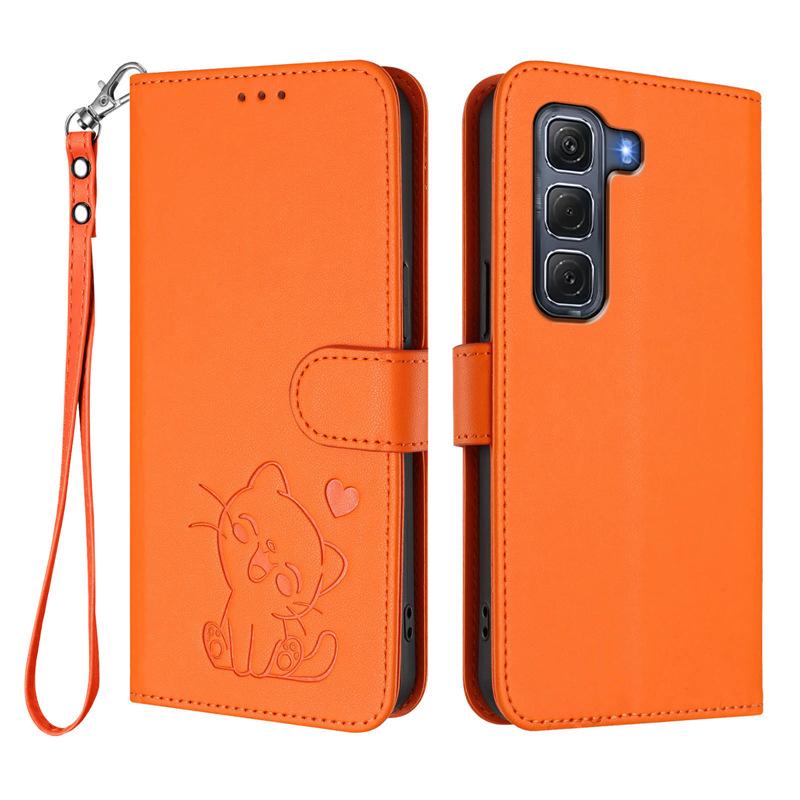 Applicable INFINIX HOT 60 PRO+Phone case with heart-shaped cat design, solid color, cute protective cover