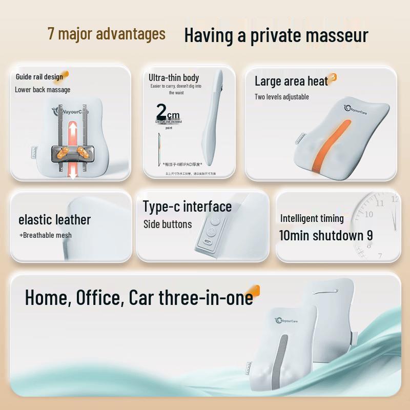 WayourCare Lumbar & Full Back Heating Massage Cushion CN plug (adapter included)