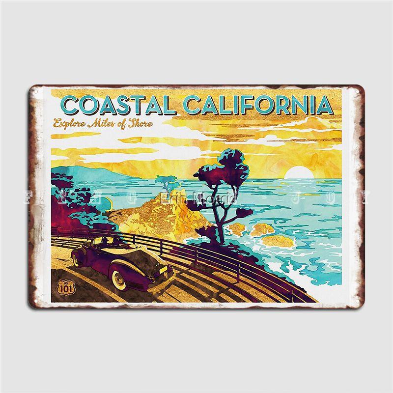

Прибрежная Калифорния Исследуйте Мили Берега Шоссе Тихоокеанского Побережья Винтажный Постер Металлическая Табличка Декор Стен Паба Гаража 20x30cm（7.8x11.8inch）