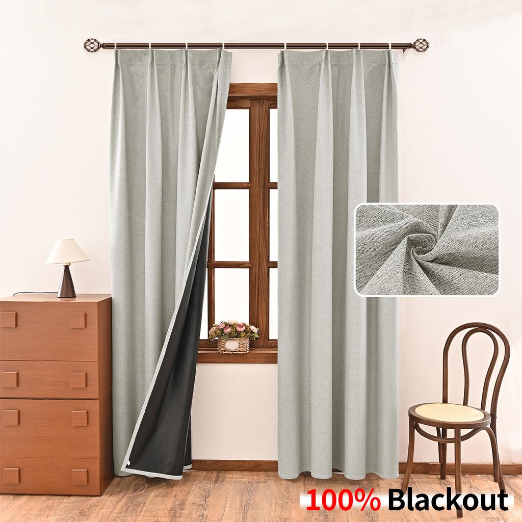 Solid Color Plain Hemp Black Background Full Blackout Curtains Hook Living Room Sunscreen Curtains