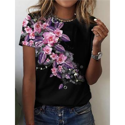 T-shirt casual da donna stampata in 3D, top a maniche corte per tutti i giorni, t-shirt alla moda a girocollo per le vacanze, estate