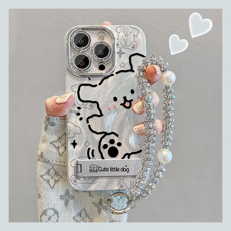 Doodle Puppy Is Suitable for Apple 16promax Cute Phone Case Chain  Iphone15 Protective Case 14 Stand