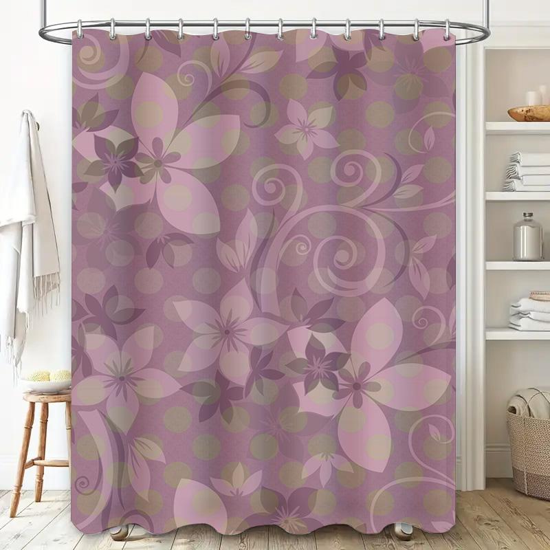 Beautiful Purple Floral Shower Curtain with Polka Dots 180 cm Long Rectangular Bath Decor for Home Decoration in Bathroom Access