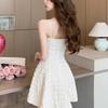 Women's Elegant French Style Strappy A-line Dress - Summer Textured Bandeau Skirt with Waist Cinch