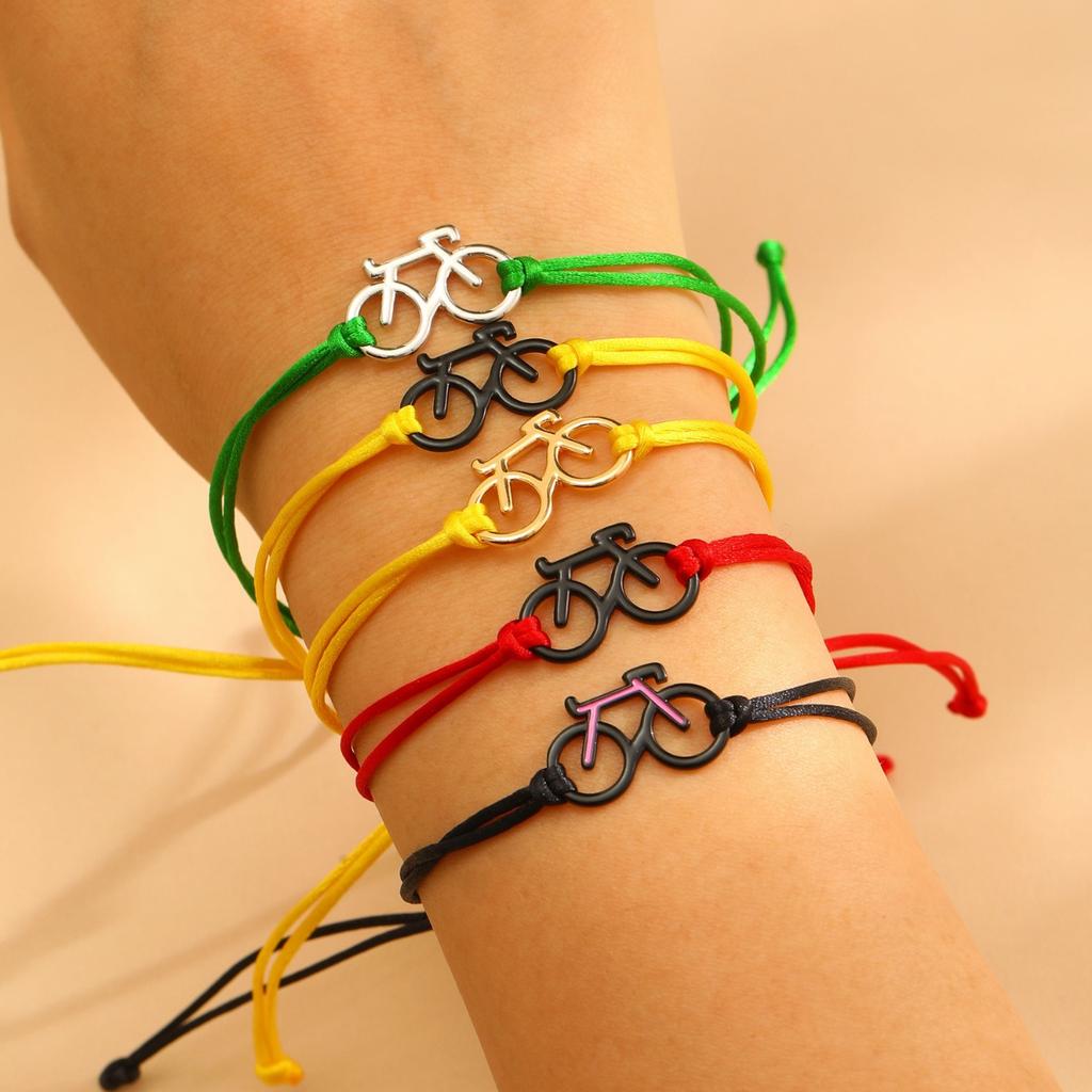 Yellow Braided Rope Adjustable Bracelet Hollow Bicycle Charm Minimalist Casual Thin Wrist Jewelry for Women Daily Wear