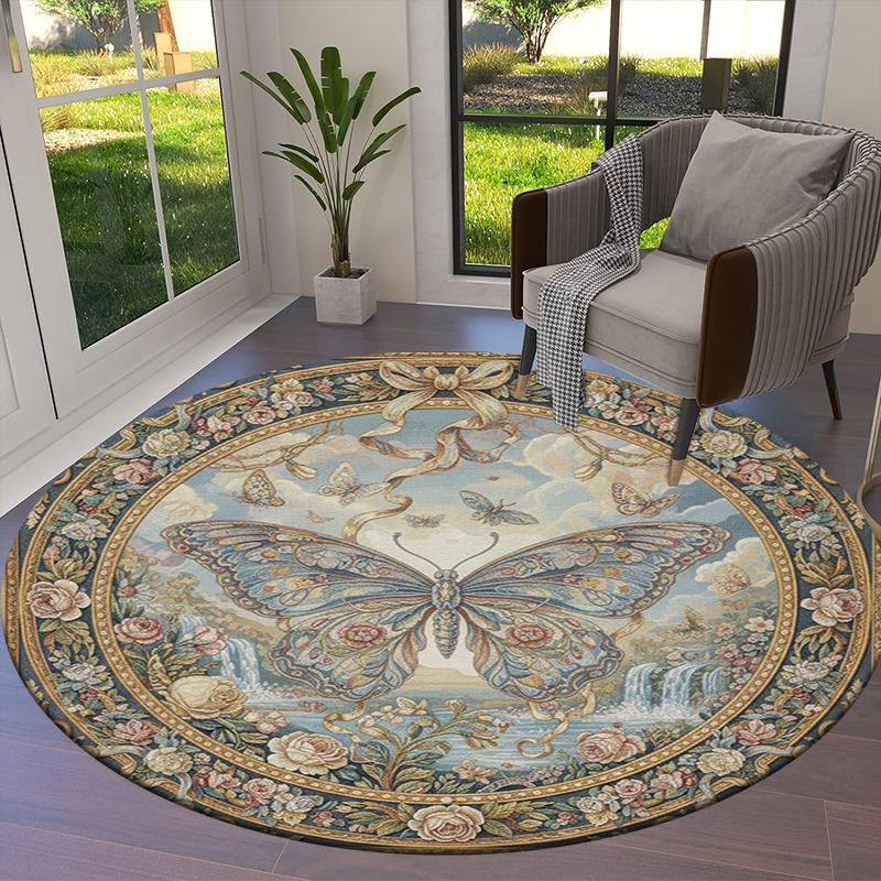 Butterfly Gorgeous Round Area Rug,Carpet Rug for Living Room Bedroom Sofa Playroom Decor,Non-slip Floor Mat85
