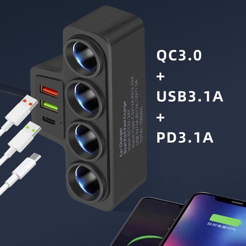 120W Fahrzeug-Netzteil Auto-Ladestation Schnellladefunktion Typ C USB mit langem Kabel für Reisekomfort