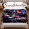 Music Theme Soft Blanket Personalized Custom Name Text Print Warm Blanket Home Sofa Bedroom Decor