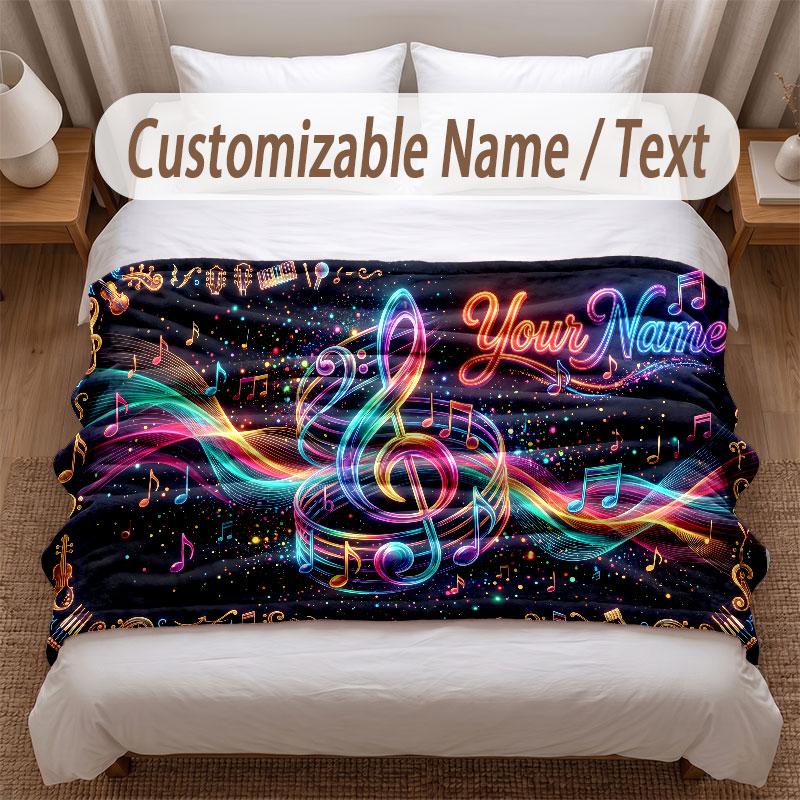 Music Theme Soft Blanket Personalized Custom Name Text Print Warm Blanket Home Sofa Bedroom Decor