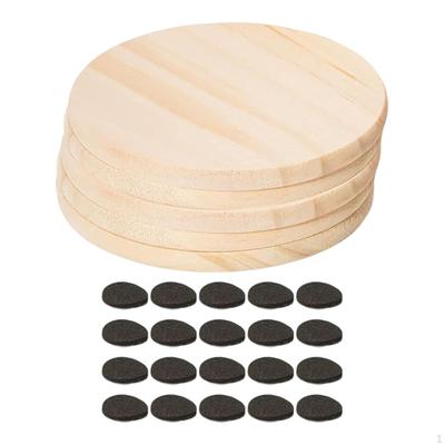 5Pcs Unfinished Wooden Coasters with Non Slip Pads Versatile Home Decoration Round Heat Resistant 4