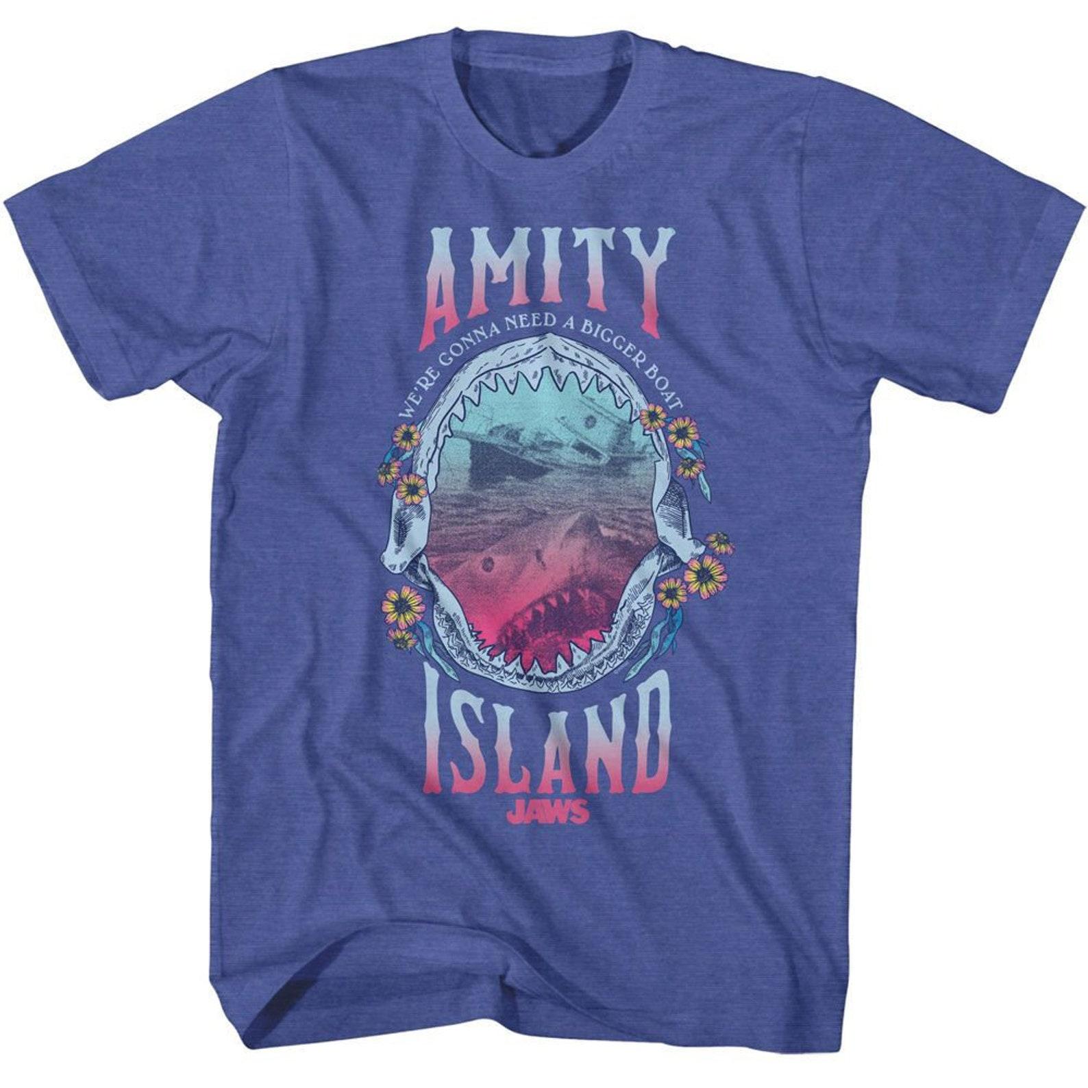 Jaws Shark Teeth And Floral Royal Heather T-Shirt L