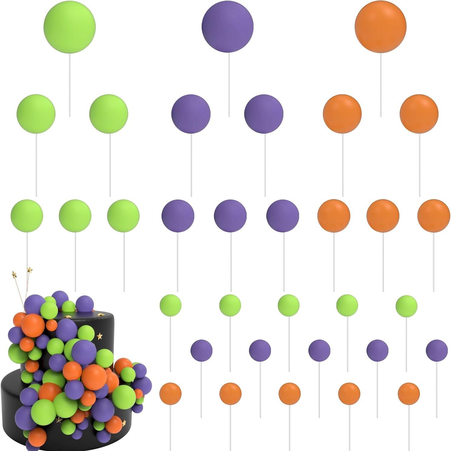 

33pcs Halloween Ball Cake Decorations Halloween Classic Tri Color Matching Cupcake Topper for Anniversary/Valentines/Birthday