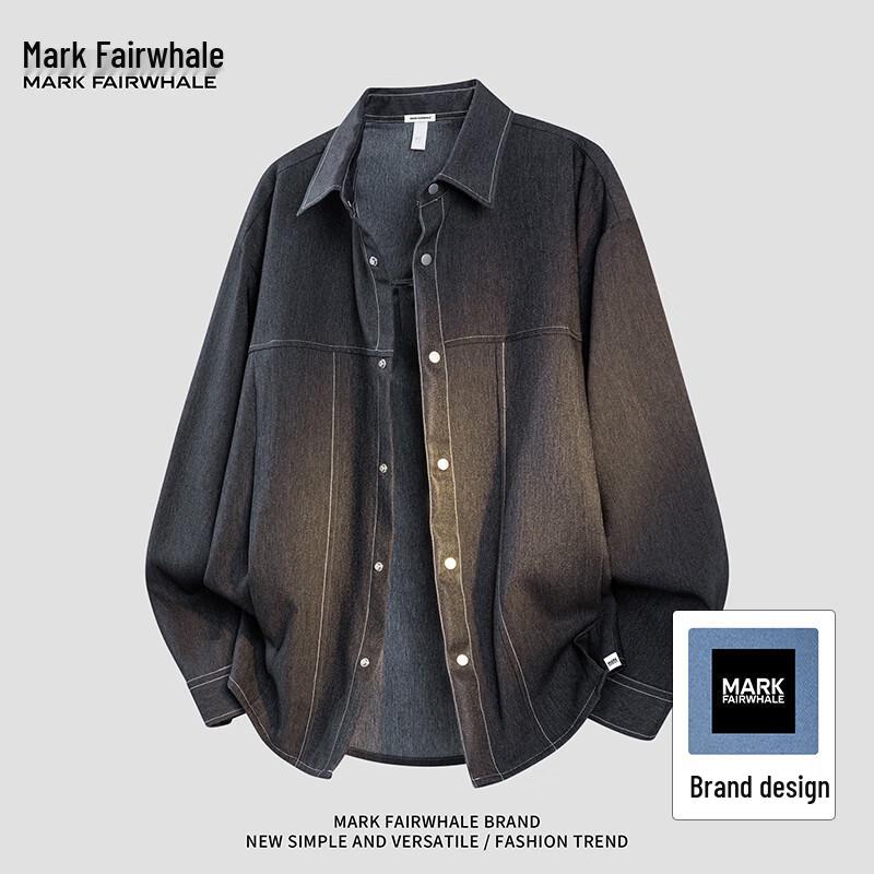 

Mark Fairwhale Men s Retro Loose Long Sleeve Washed Shirt L