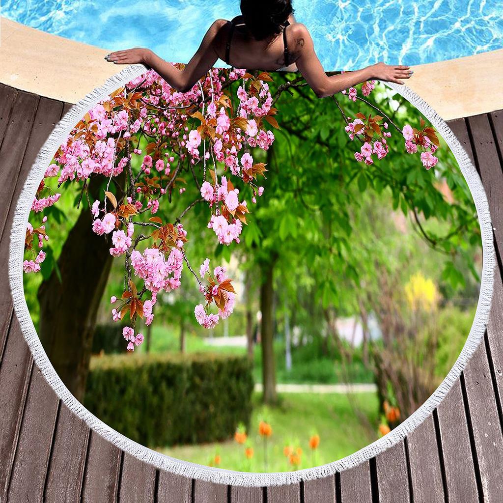 Beautiful Garden Floral Round Beach Towel, Microfiber Circle Beach Towels Quick Dry Beach Throw Blanket Sand Free Pool Towels