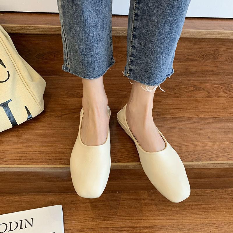 

Grandma shoes 2024 spring and autumn flat bottom square head loafers two wear one pedal lazy with Doudou shoes shallow single shoes women 36
