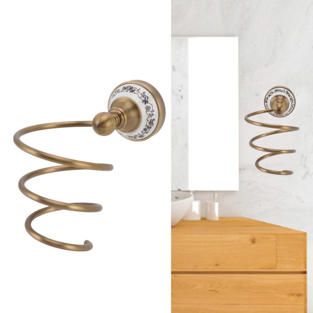 Brass Hair Dryer Holder Antique Retro Style Blow Dryer Rack  Bathroom Salon Barber Shop