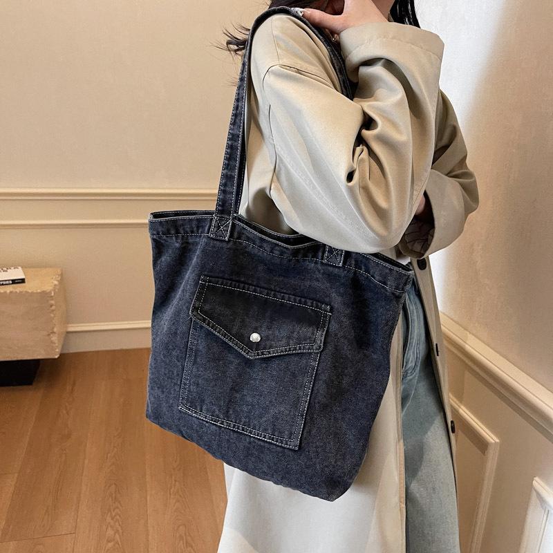 Retro Denim Bag for Women, 2026 New Large-capacity Campus-style Single-shoulder Bags Casual Hand-held Tote Bag