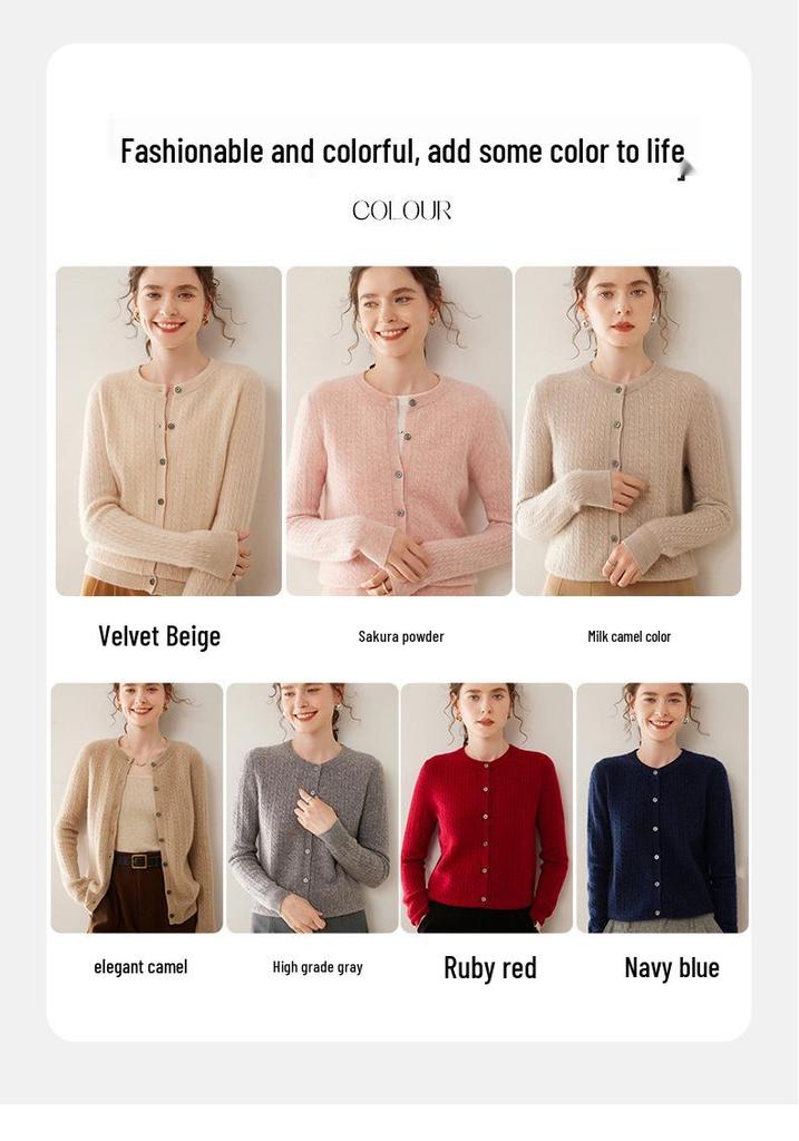 Women's Cable Knit Cashmere Cardigan - Long Sleeve, Button-Up Sweater for Autumn/Winter 2024.