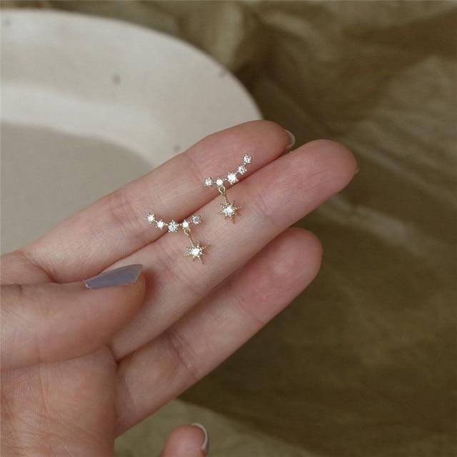 

925 пробы стерлингового серебра покрытие 14k золото кристалл звезда солнце серьги гвоздики женские элегантные банкетные украшения серебряный