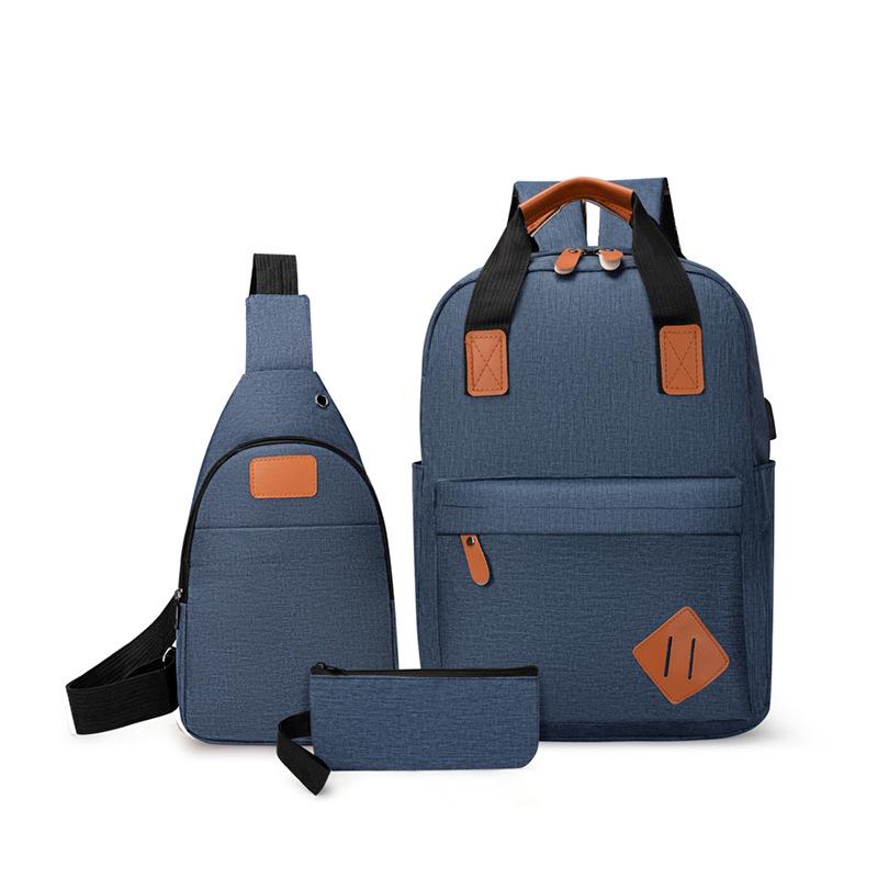 2025 Neuer Oxford Rucksack USB-Aufladung Dreiteiliges Set Reisetasche Unisex Business Computertasche Hohe Kapazität Freizeit Büchertasche