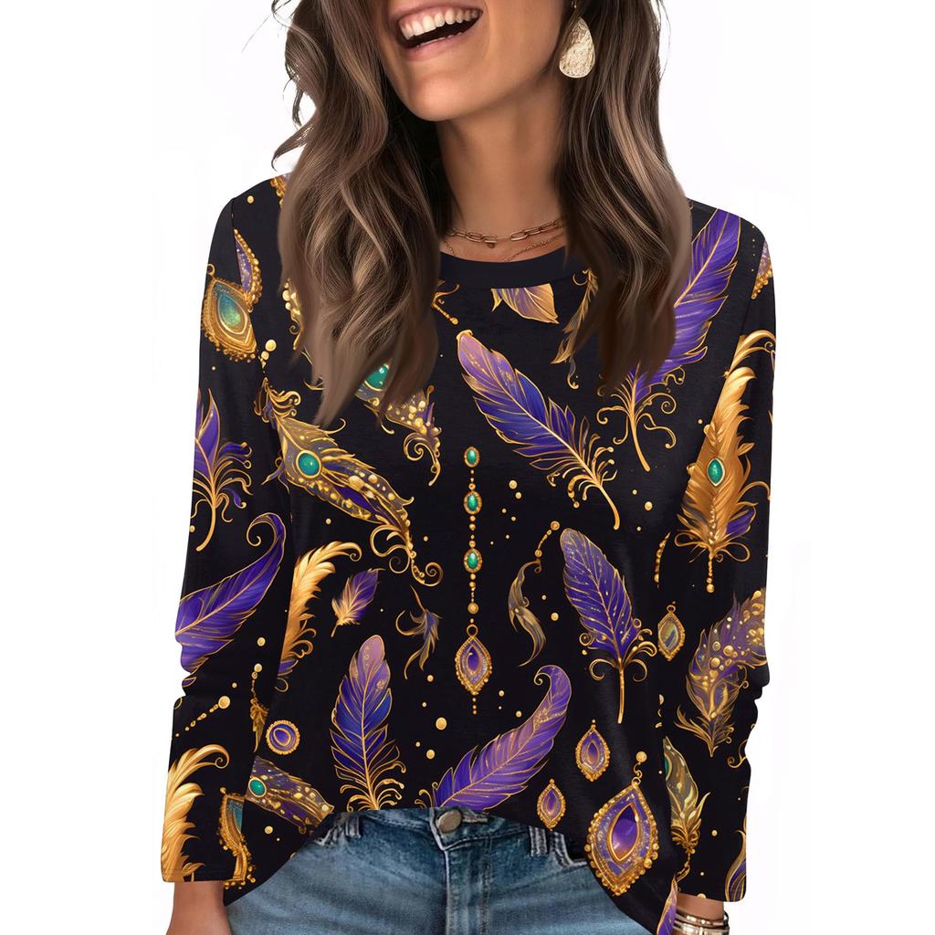 Langarmshirts für Damen, niedlicher Aufdruck, Grafik-T-Shirts, Blusen, lässig, Übergröße, Basic-Tops, Pullover