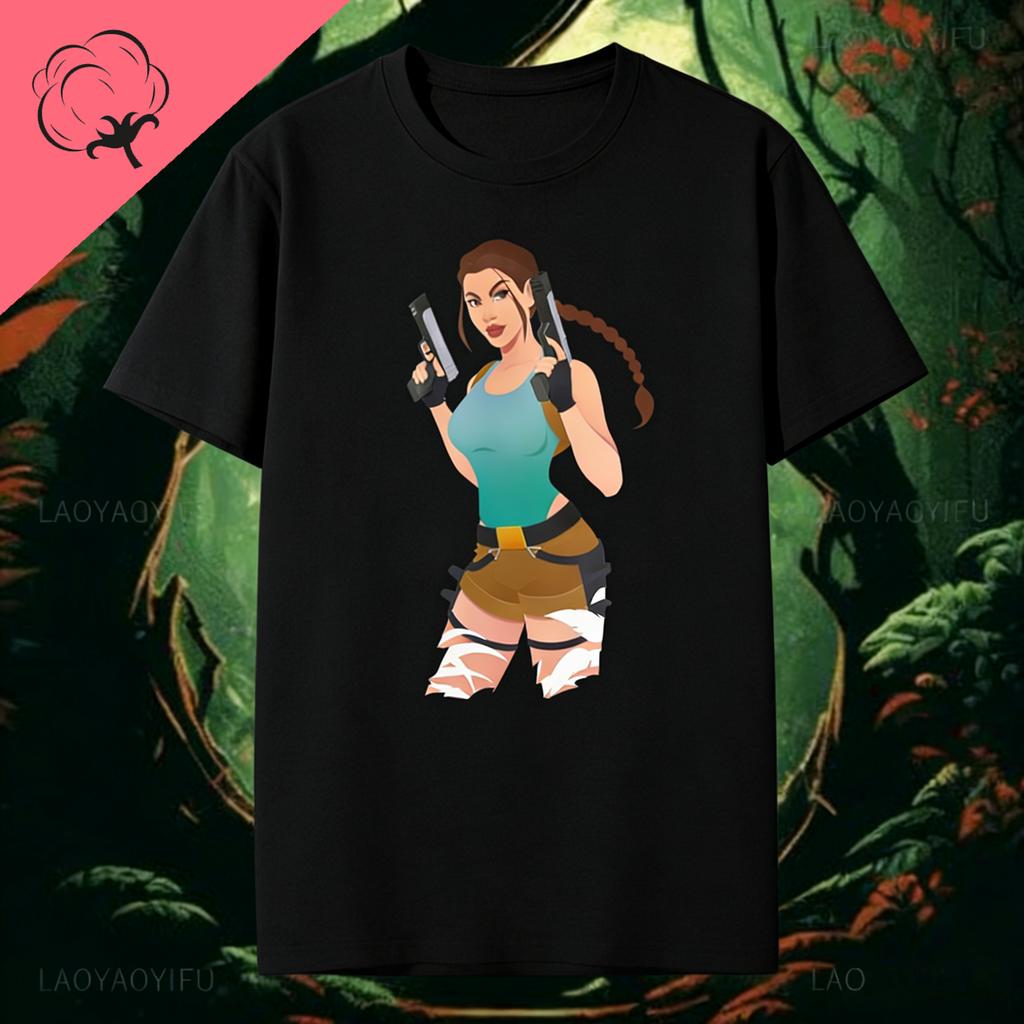 Tomb Raider Lara Croft Unisex High Quality Printed Cotton T Shirt Street Style Short Sleeve Cool Game Enthusiast Daily Top