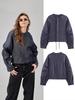 European & American Women's Fashion Spring Denim Fluffy Bomber Jacket