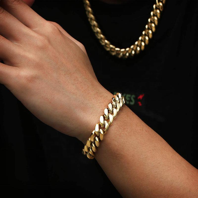 Fashionable Hip Hop Accessory Punk Versatile Gold Plated Polished Cuban Chain Stainless Steel Trendy Unisex Necklace